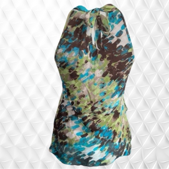 IZ Byer Women’s Medium Sleeveless Flowy Layered Feminine Aqua Brown Green Blouse - Picture 3 of 6